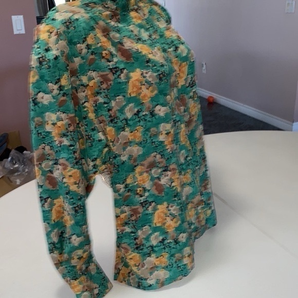 Jacques Vert vintage floral print long sleeves blouse Sz US 10 green brown - Picture 3 of 12